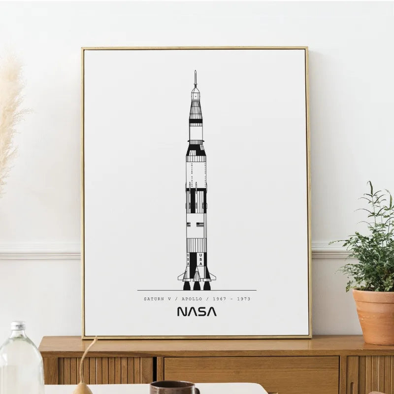 NASA and SpacX Poster Minimalist Space Rocket Blueprints Canvas Painting Modern Wall Art Picture for Living Room Home Decor