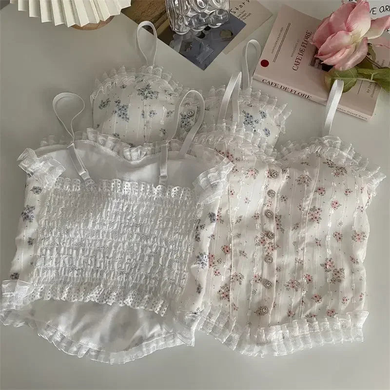 French lace sexy floral vest with a beautiful back wrapped around a solid-color casual halter sleeveless sweet vest underwear