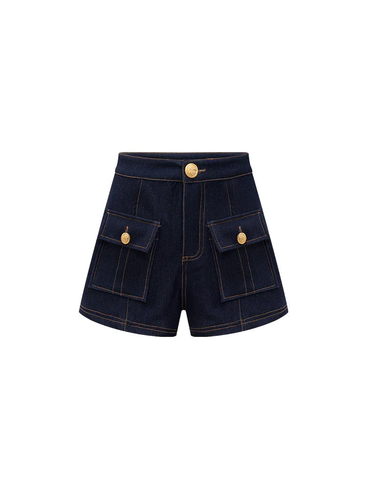 High Waist Ladies First Design Denim Shorts Spring New Style Slimming Outer Pocket Button Casual Pants for Women