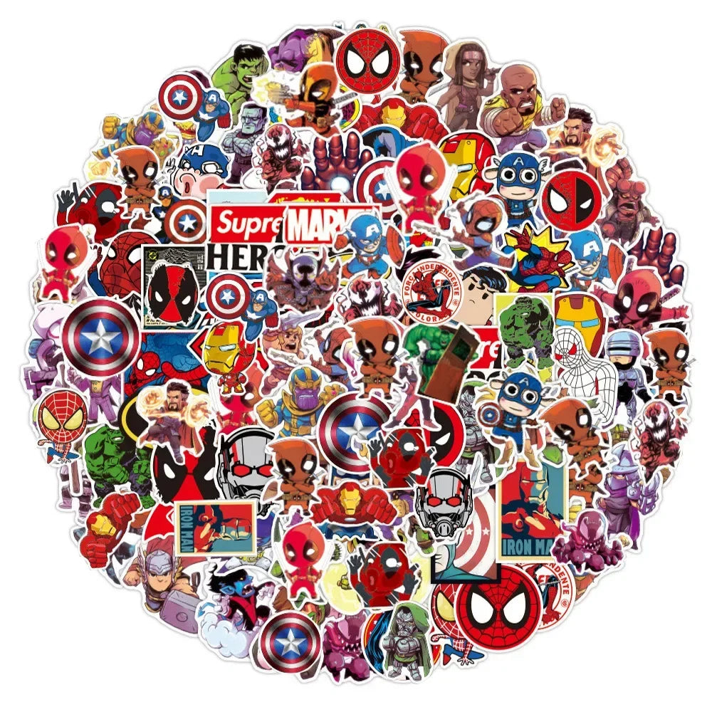 50/100PCS Marvel The Avengers Anime Cartoon Stickers DIY Laptop Skateboard Phone Bike Car Waterproof Sticker Decals