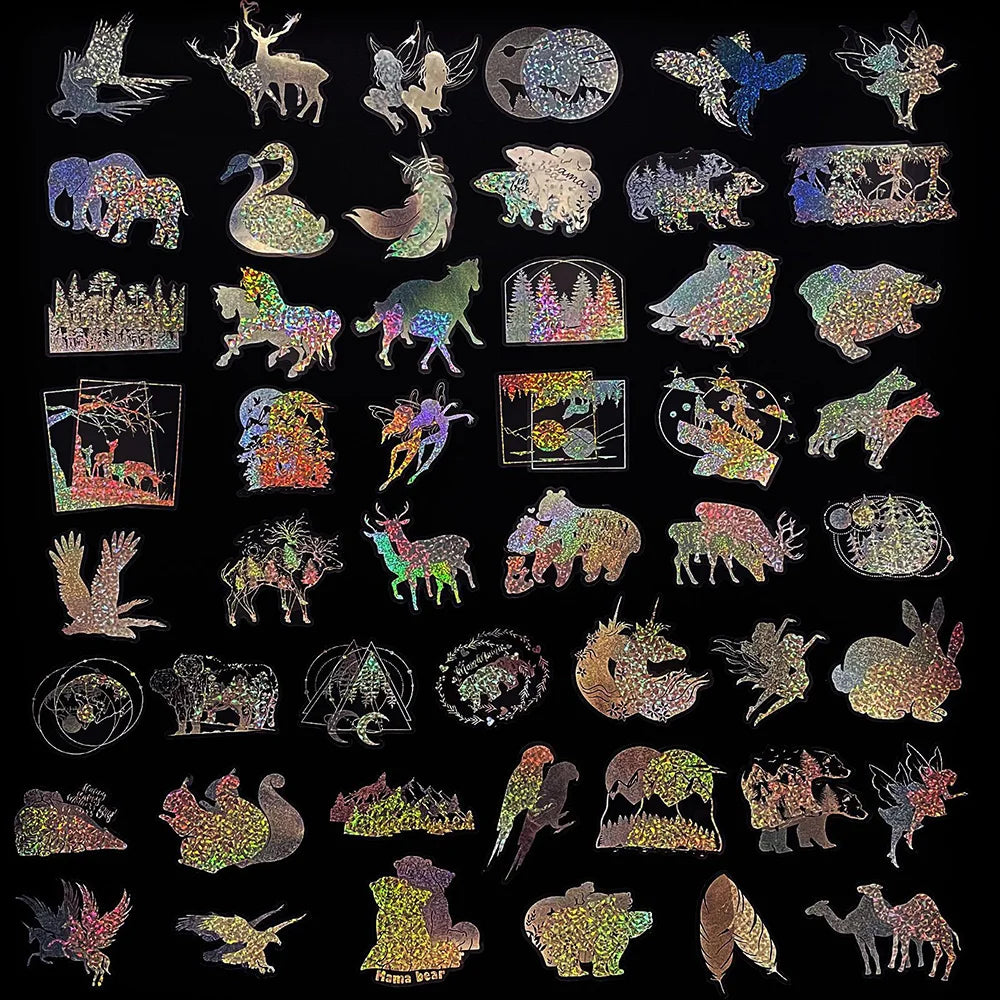 100pcs Cute Cartoon Anime Laser Holographic Stickers Aesthetic Butterfly Decal Scrapbook Laptop Phone Car Funny Sticker for Girl