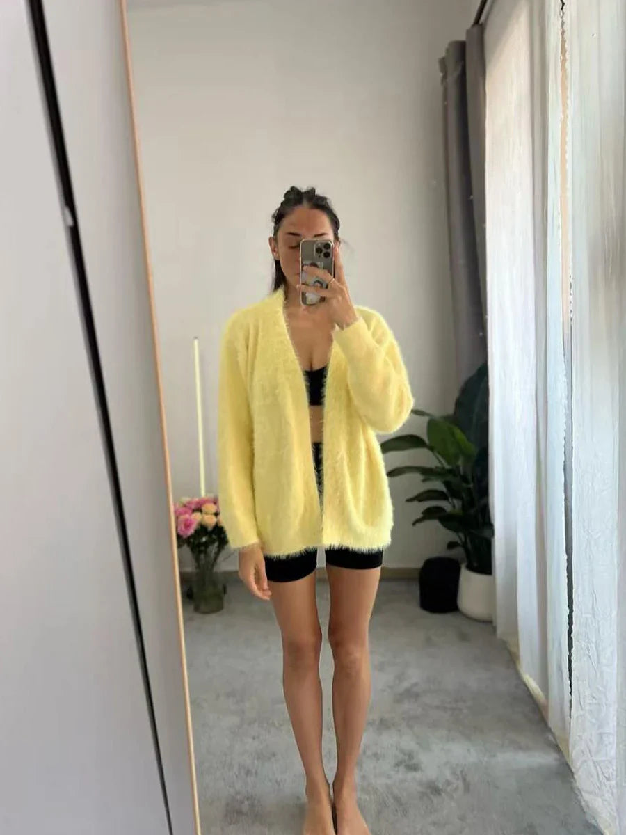 Hirsionsan Elegant Long Sleeve Sweater Women 2025 New Single-Breasted Female Casual Cardigan Soft Flexible Knitted Outwear