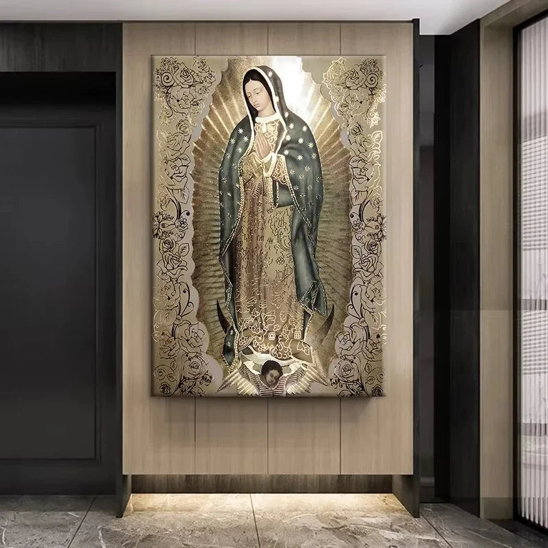 Catholic Art Lady of Guadalupe Wall Art Canvas Painting Retro Religious Decor Picture The Virgin of Guadalupe Poster Home Decor