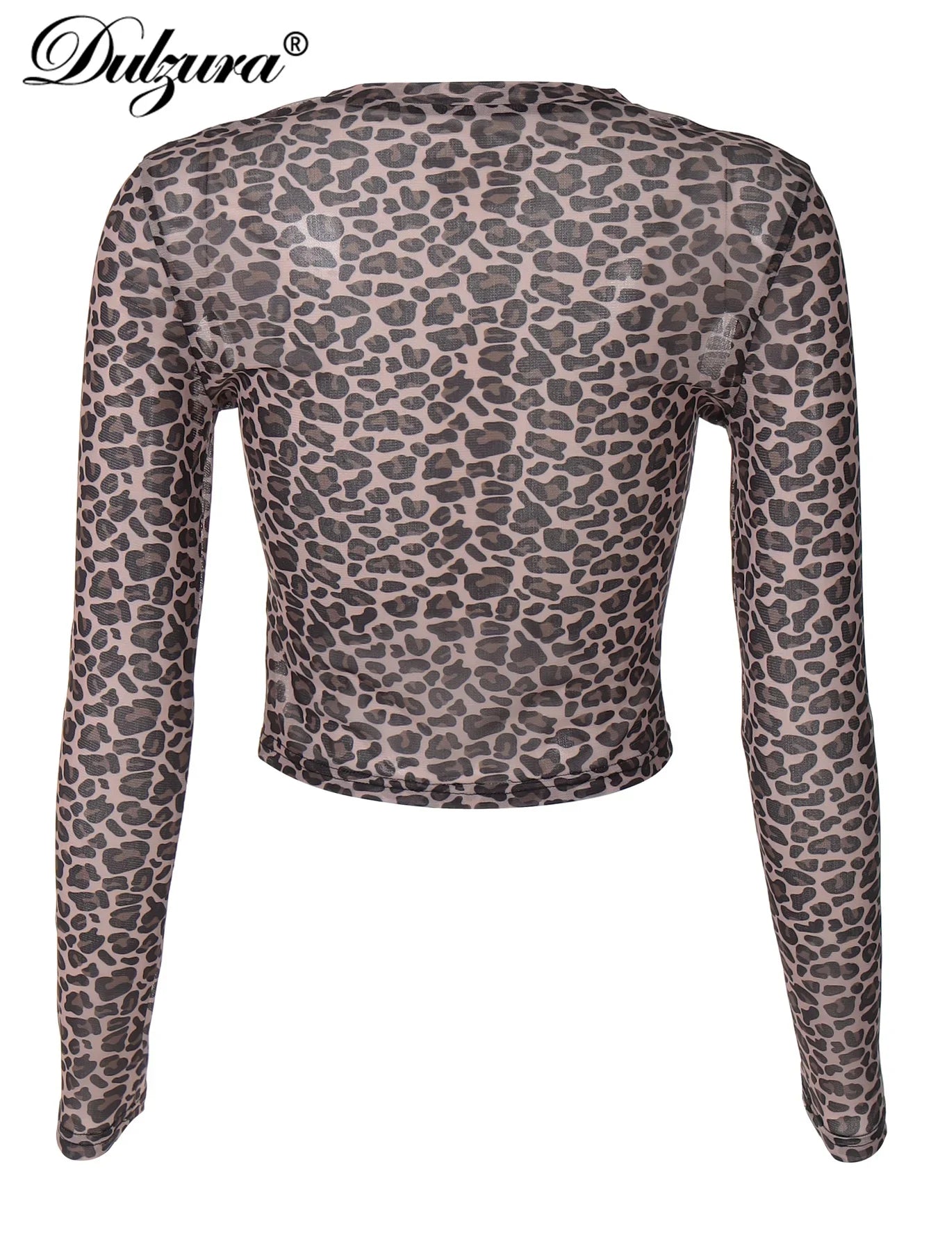 Dulzura Sexy Long Sleeves Tops Mesh T Shirt Leopard Printed Bodycon Women Clothes Lady Party Club Streetwear Casual Nightout Y2K
