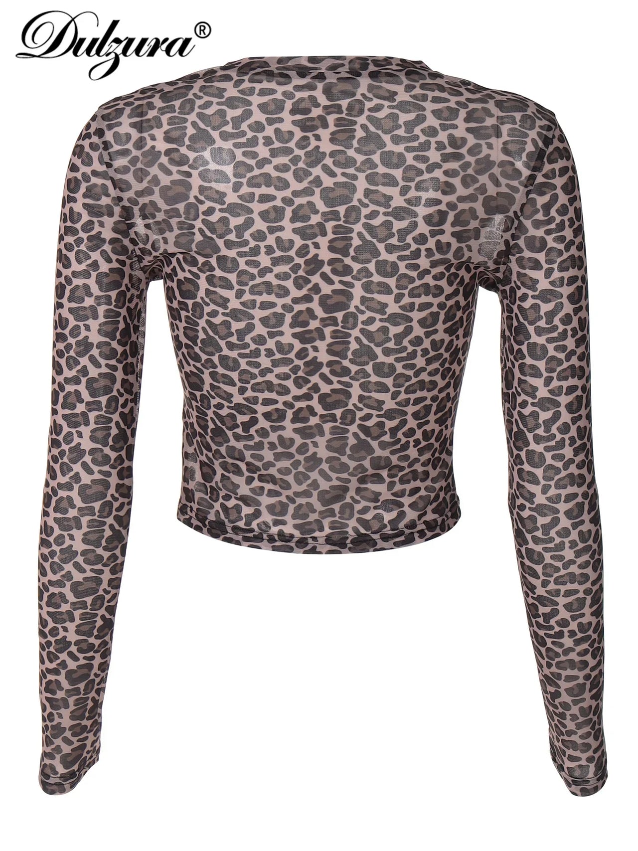 Dulzura Sexy Long Sleeves Tops Mesh T Shirt Leopard Printed Bodycon Women Clothes Lady Party Club Streetwear Casual Nightout Y2K