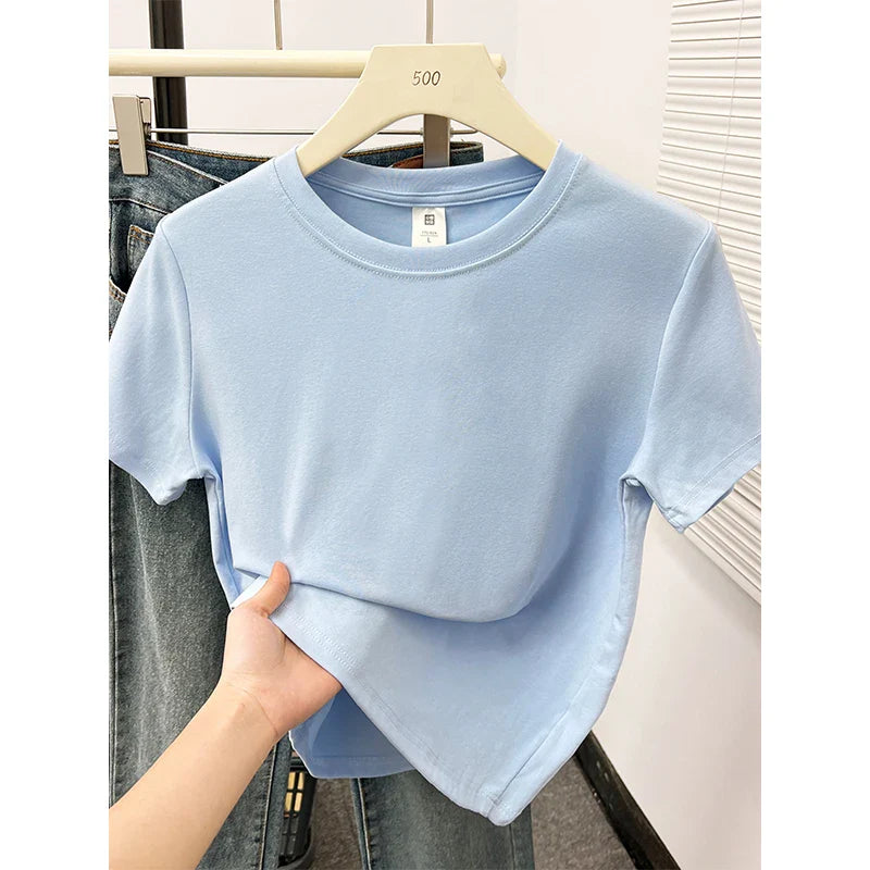 2026 Summer New High Quality Casual T Shirt Sexy Short Sleeved Sleeves Fashion Trend Solid Women Clothing Y2k Tops