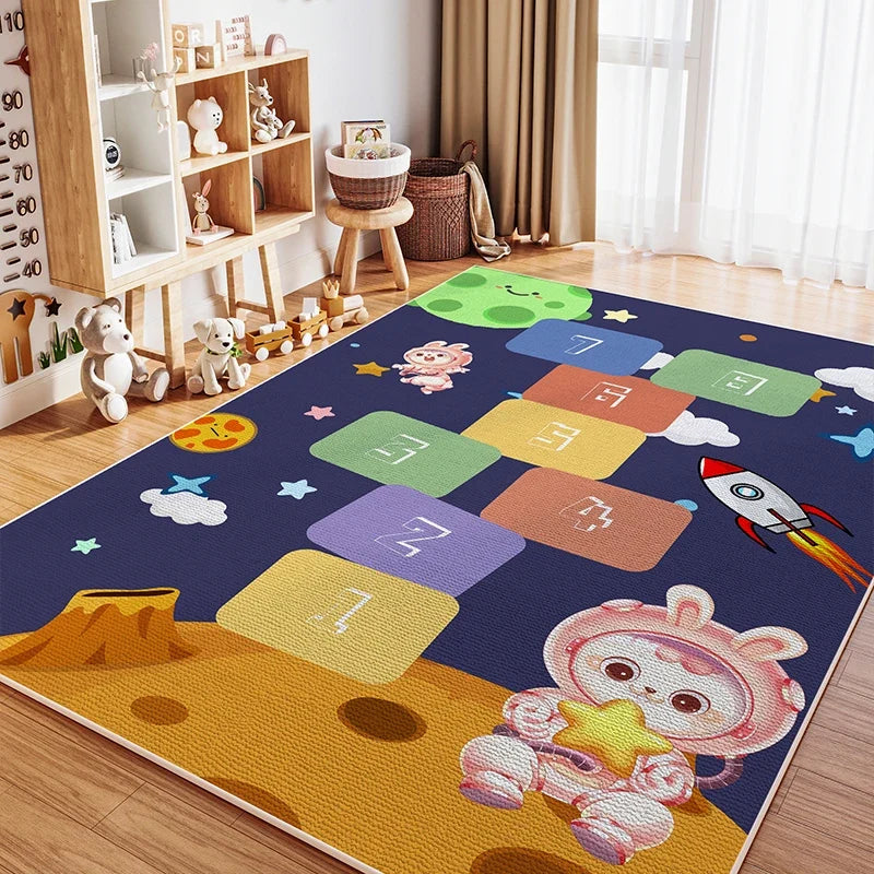 VIKAMA Children's Room Crystal Pile Rug Stain Resistant Washable Bedroom Bed Rug Game Rug Living Room Crawl Mat Home Decor