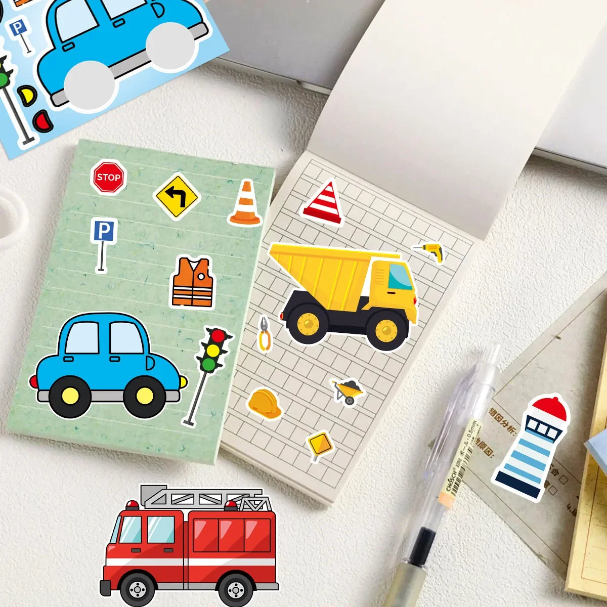 8/16/24PCS Cartoon Transportation Car Face Changing Puzzle Stickers DIY Decoration Guitar Helmet Notebook Stationery Stickers