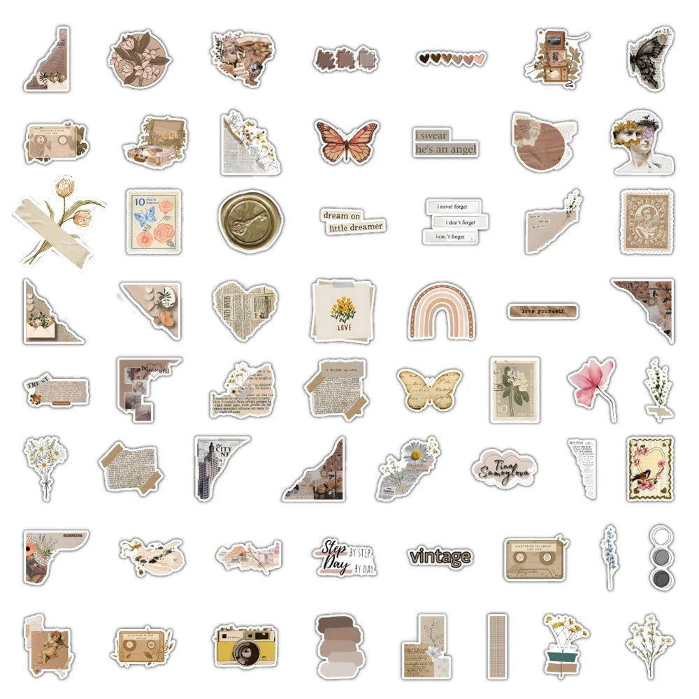 10/30/60/120PCS Retro Art Flower Butterfly Aesthetic Stickers Vintage Decal Laptop Phone Luggage Scrapbook Car Graffiti Sticker