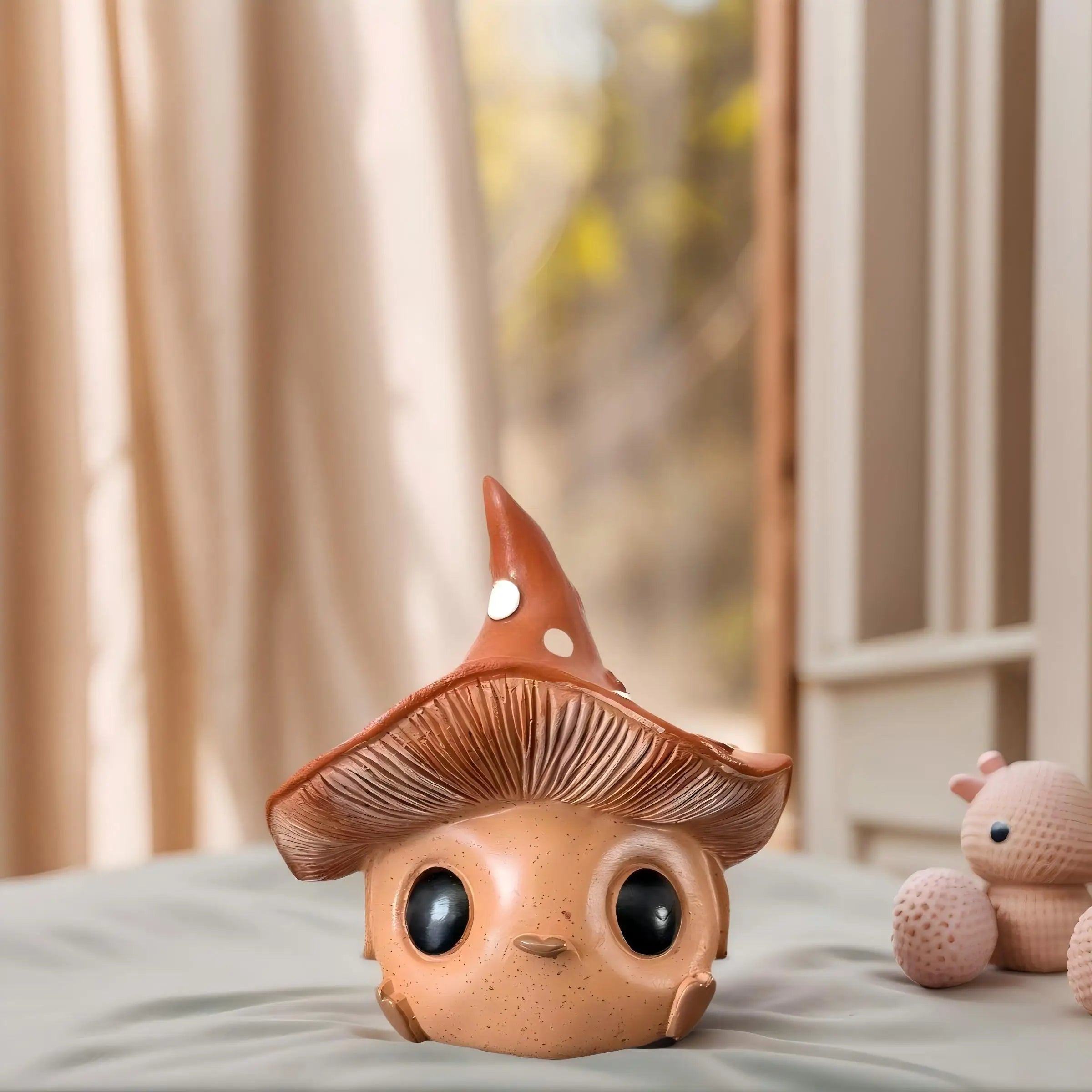 Charming and Adorable Mushroom Elf Statue, with Wide Open Eyes and a Pouty Mouth, Suitable for Home and Office Decoration, a Great Choice for Holiday Gifts, Featuring a Unique Design and Natural Style.