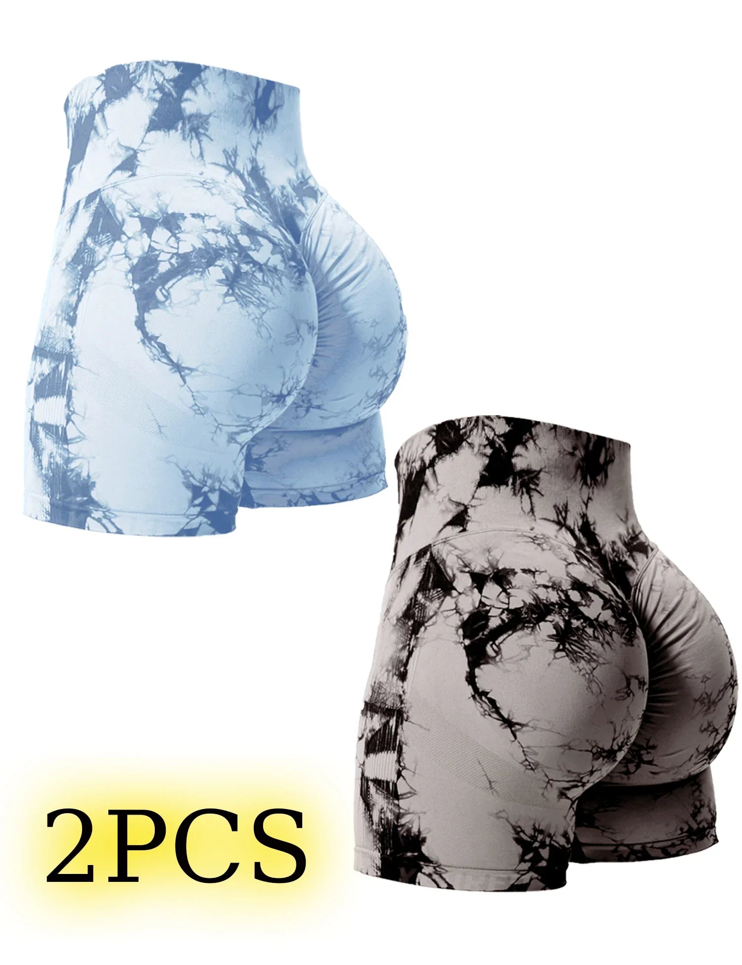 2PCS Tie Dye Butt Lifting Sexy Gym Shorts Woman Skinny Stretch High Waist Sport Shorts Casual Seamless
