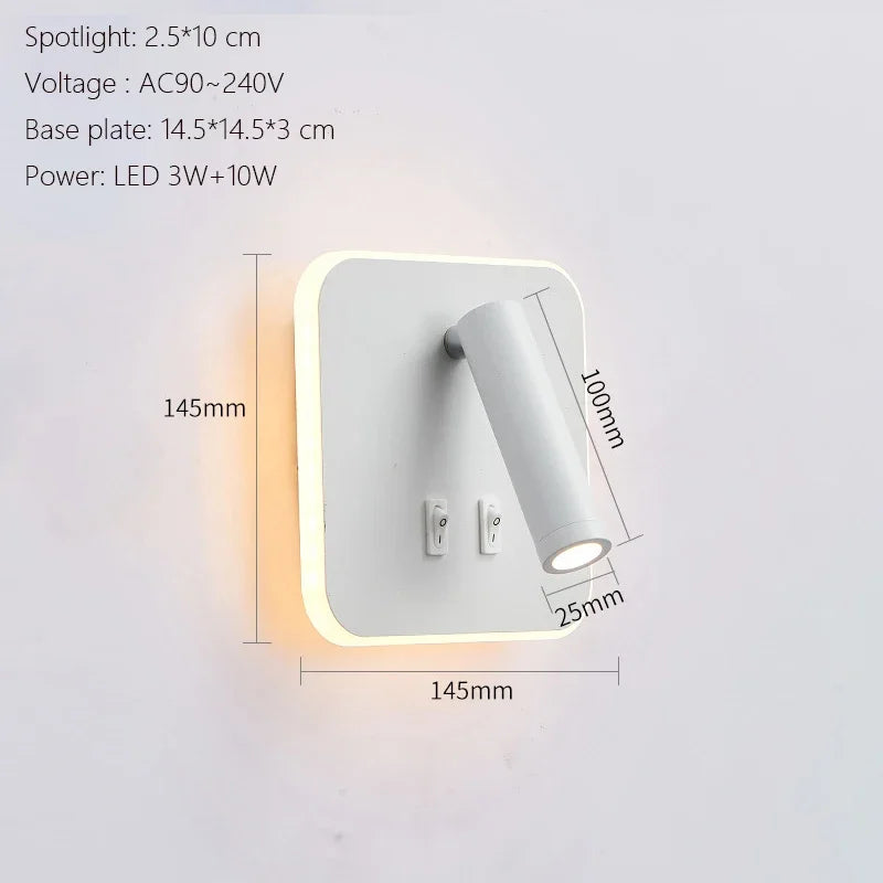 Modern Minimalist Led Wall Lamp USB Charging Indoor Bedroom Lamp Hotel Bedside Reading Lamp Wall Lights Sconce Switch AC 90~240V