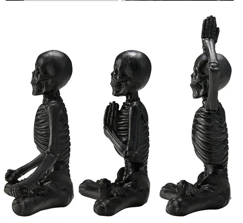 Meditation skeleton statue and yoga skeleton statue mini set resin craft ornaments halloween party decoration table gothic