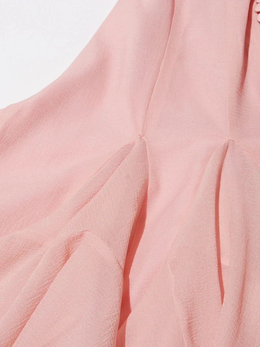 TWOTWINSTYLE Solid Long Dresses For Women Round Neck Flare Sleeve High Waist Slim A Line Spliced Ruffles Dress Female Fashion