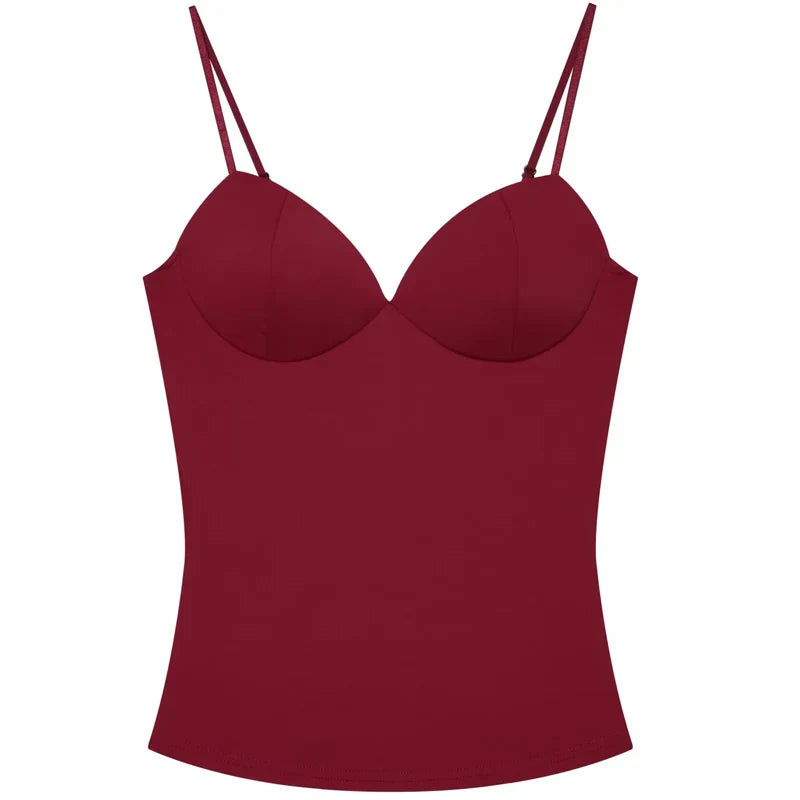HXAO Burgundy Slip Top Women Summer Sexy Corset Tanks & Camis Fashion Sleeveless Backless Bra Top Chic Elegant Bustier Camisole