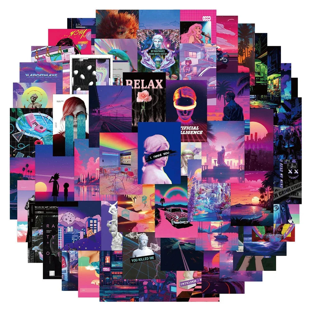 10/30/50pcs Vintage 80's Synthwave Cool Stickers Vaporwave Decal Skateboard Laptop Luggage Phone Motorcycle Waterproof Sticker