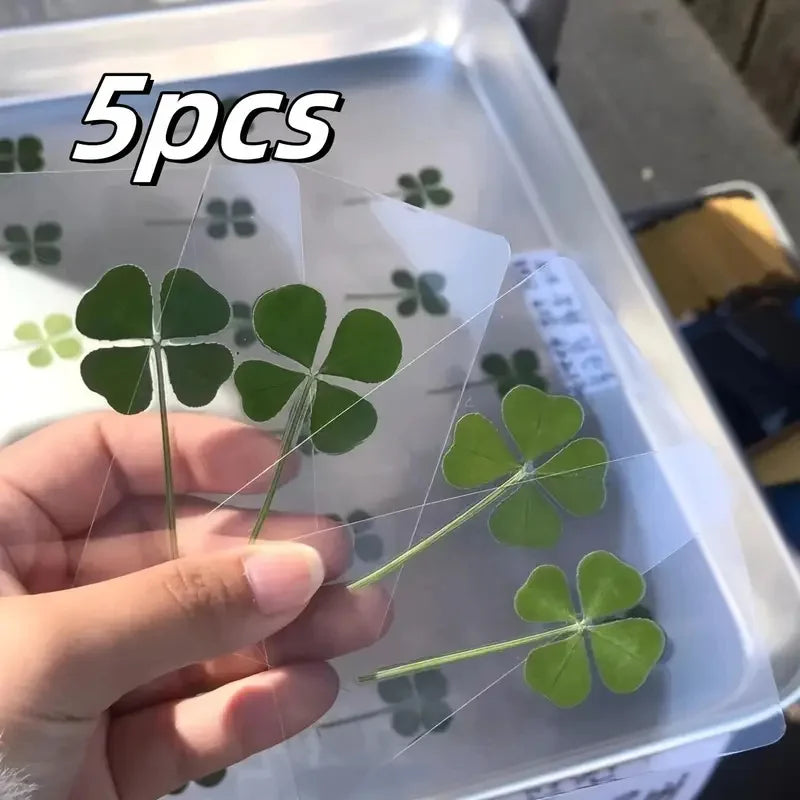 15Pcs Lucky Simulation Four-Leaf Clover Postcards Shamrock Stems Transparent Wishing Cards Ideal for Bookmarks & Decorations