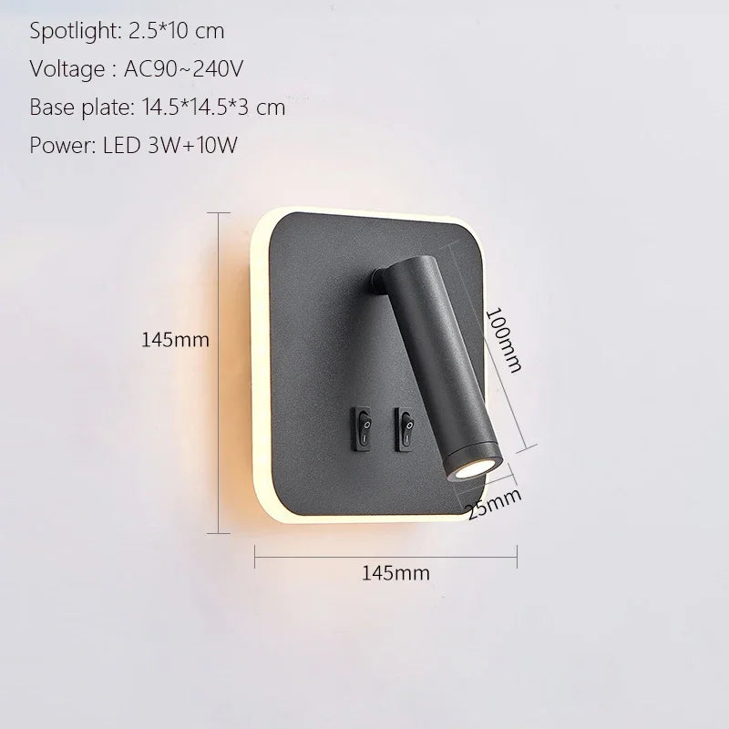 Modern Minimalist Led Wall Lamp USB Charging Indoor Bedroom Lamp Hotel Bedside Reading Lamp Wall Lights Sconce Switch AC 90~240V