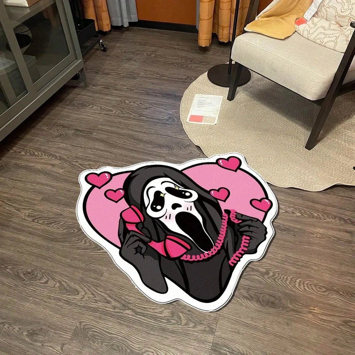 VIKAMA Heart-Shaped Skull Carpet Soft and Comfortable Halloween Decorative Floor Mat Bedside Rug Bathroom Foot Mat Home Decor