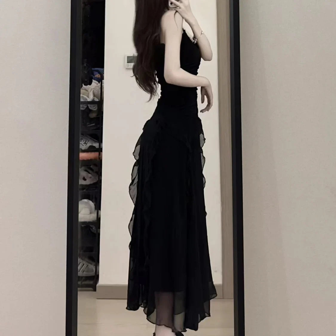 Design Style Small Black Dress Women's Summer Waist Wrap Show Thin Super y2k formal occasion vestidos 2023 women dress