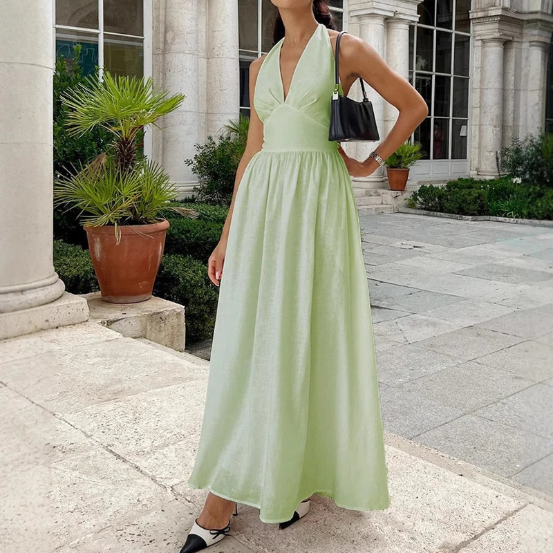 2025 New Women Summer Cotton Long Dress Sleeveless Sexy V-Neck Boho Maxi Dress Loose Style Long Dress Vestidos Clothes
