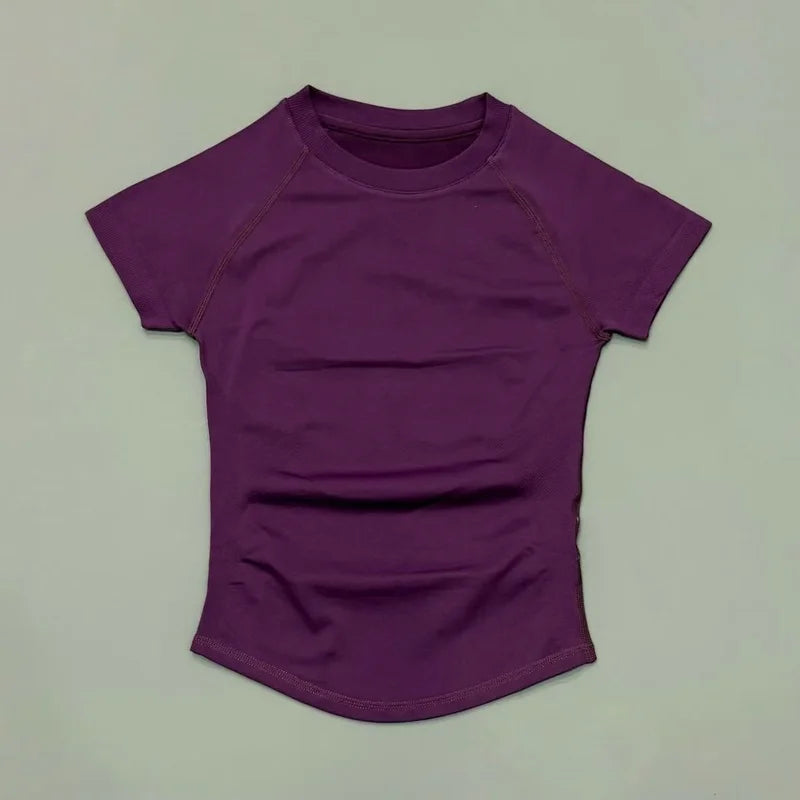 HISTELLO Sports Short Sleeve Top Women Gym Yoga Top Workout Clothes Sports T Shirt Fitness Activewear Running Tight Tops