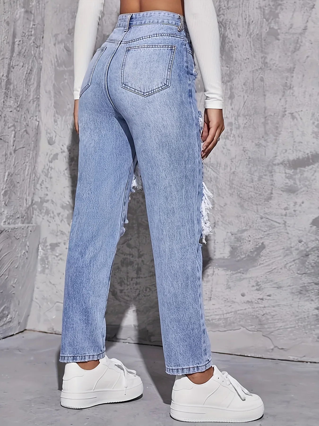 CPSYMYM American Retro Hole-punched Jeans Women High Waist Straight-crotch Loose Slim Design High-street Vibe Wide-legged Draggi