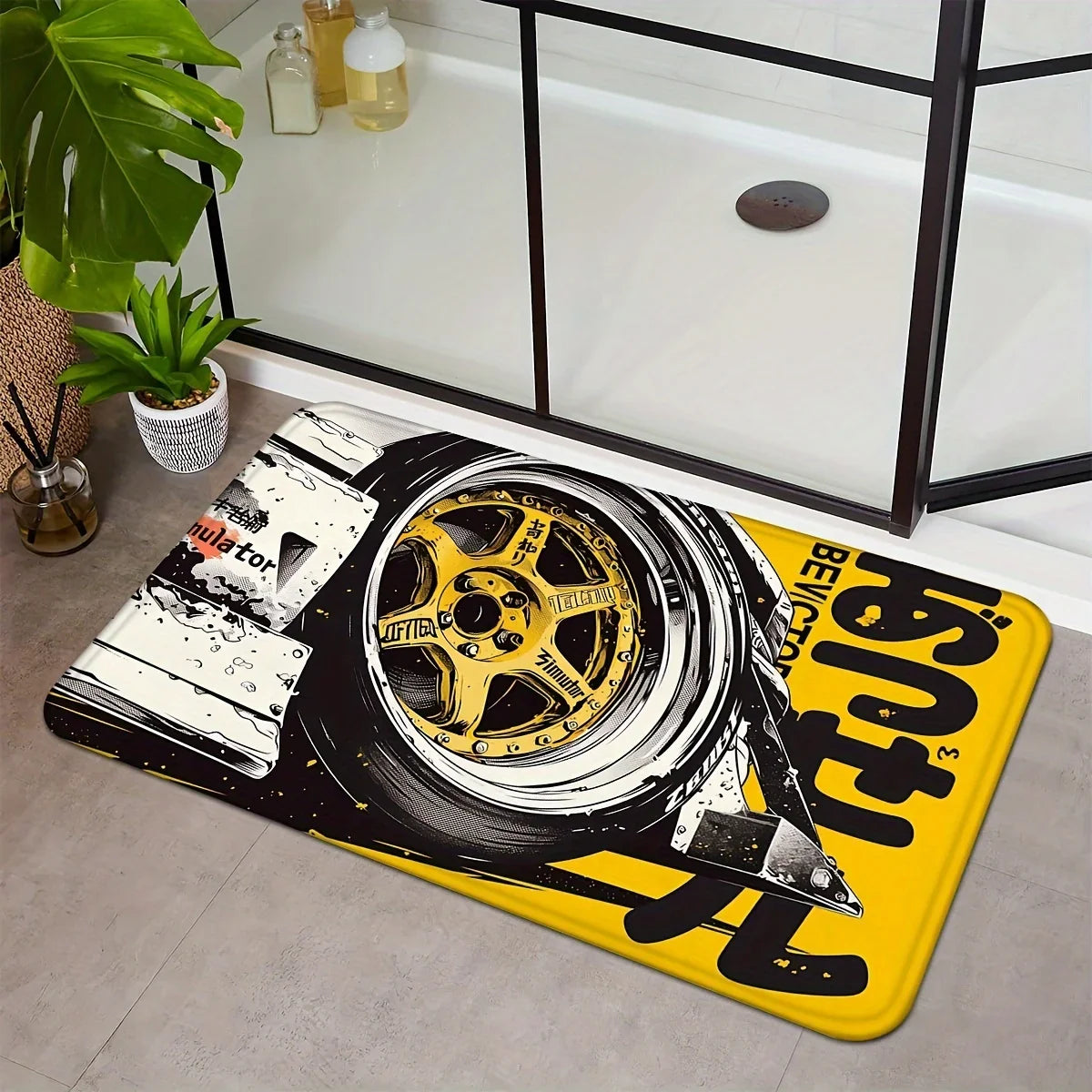 VIKAMA Racing Wheels Printed Carpet Soft Noise Reduction Entrance Door Mats Bedroom Bathroom Doorway Mats Home Decoration