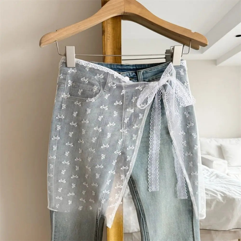 Fashion Lace Lace Layered Gauze Skirt Korean Version Unique Floral Skirt Lace Up Thin Lace Tie Up Spicy Girl Apron Spring