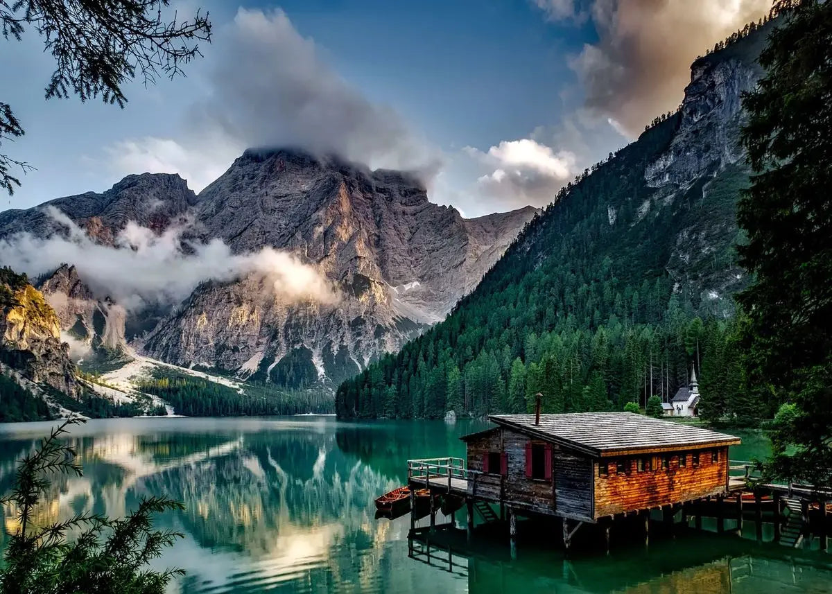 Nature Landscape Green Forest Mountain Lake Boat Poster Print Canvas Painting Wall Art Pictures Modern Living Room Home Decor