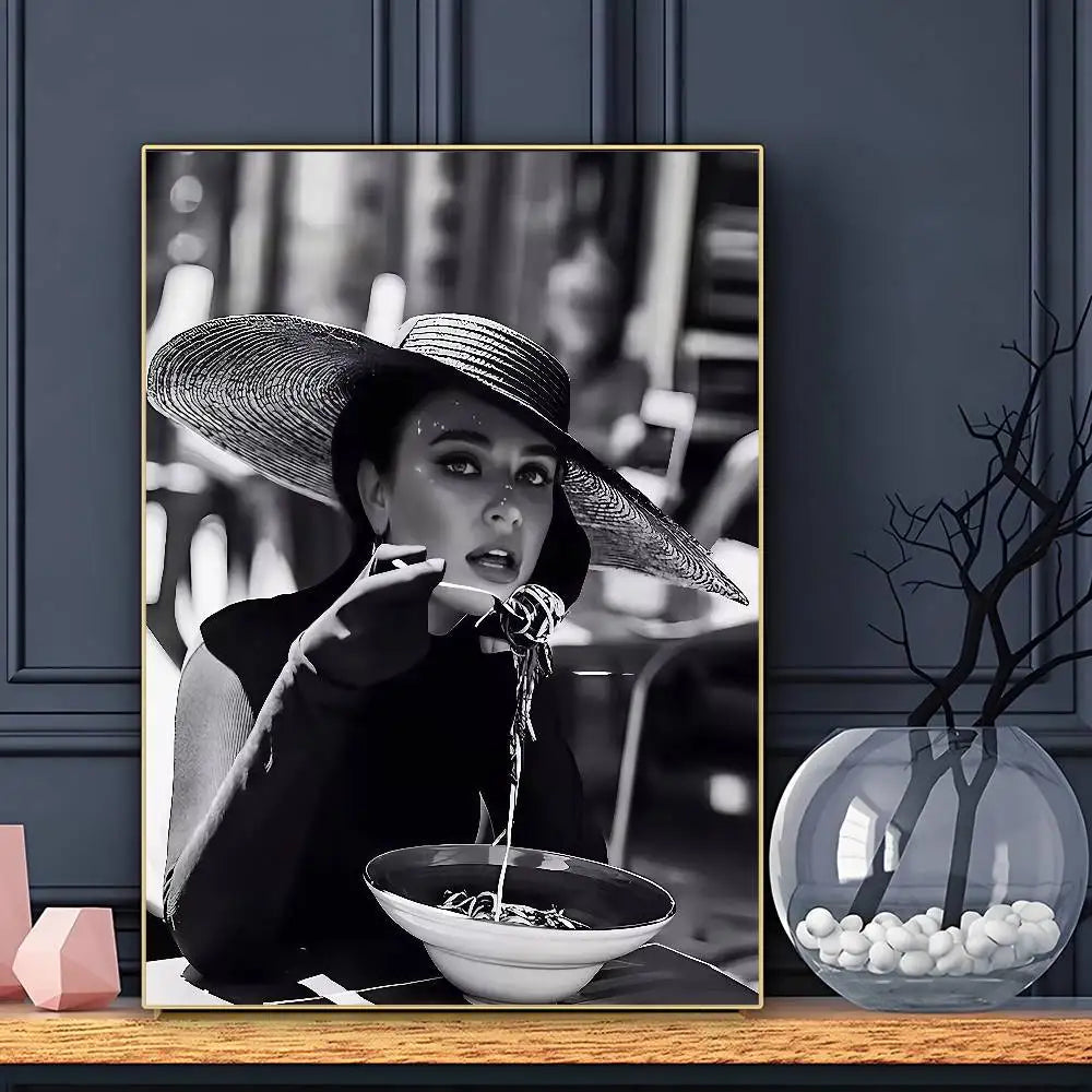 Modern Luxury Fashion Black White Art Heels Champagne Retro Poster Sticky Wall Art Printing Waterproof Home Living Bed Room Bar