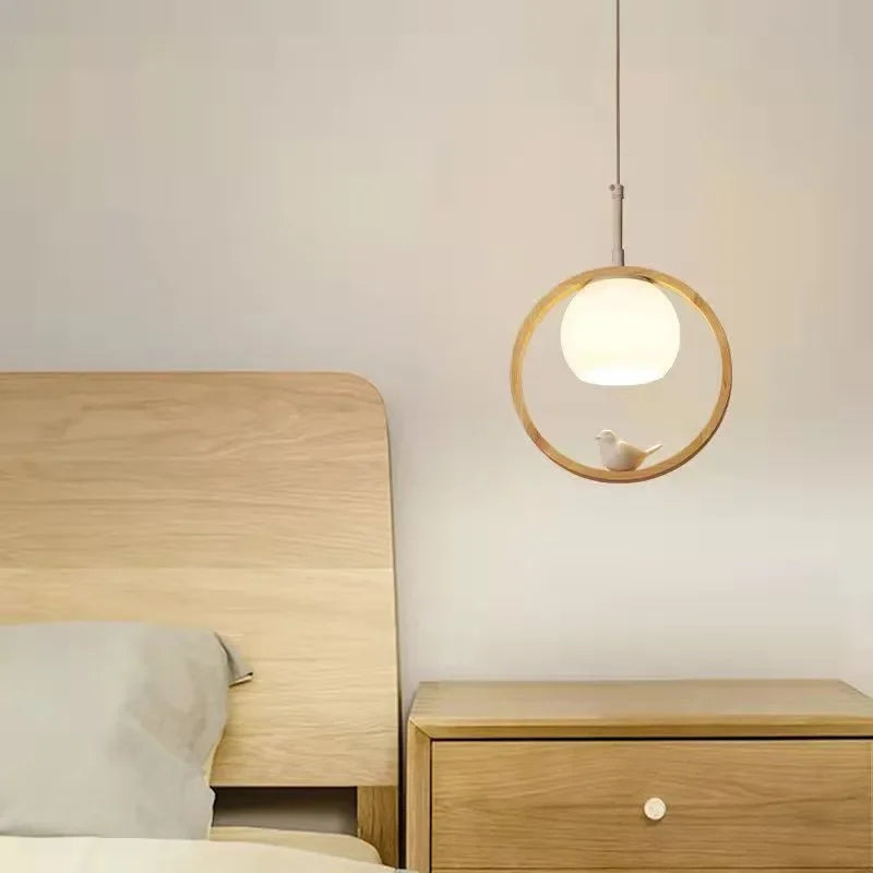 Japanese Style Wooden Pendant Light Bedroom Bedside Kitchen Bar Hanglamp Resin Bird Decoration Stair Porch Lamp Drop Shipping