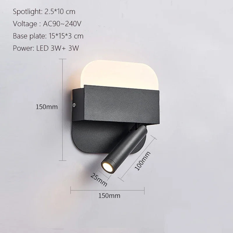 Modern Minimalist Led Wall Lamp USB Charging Indoor Bedroom Lamp Hotel Bedside Reading Lamp Wall Lights Sconce Switch AC 90~240V