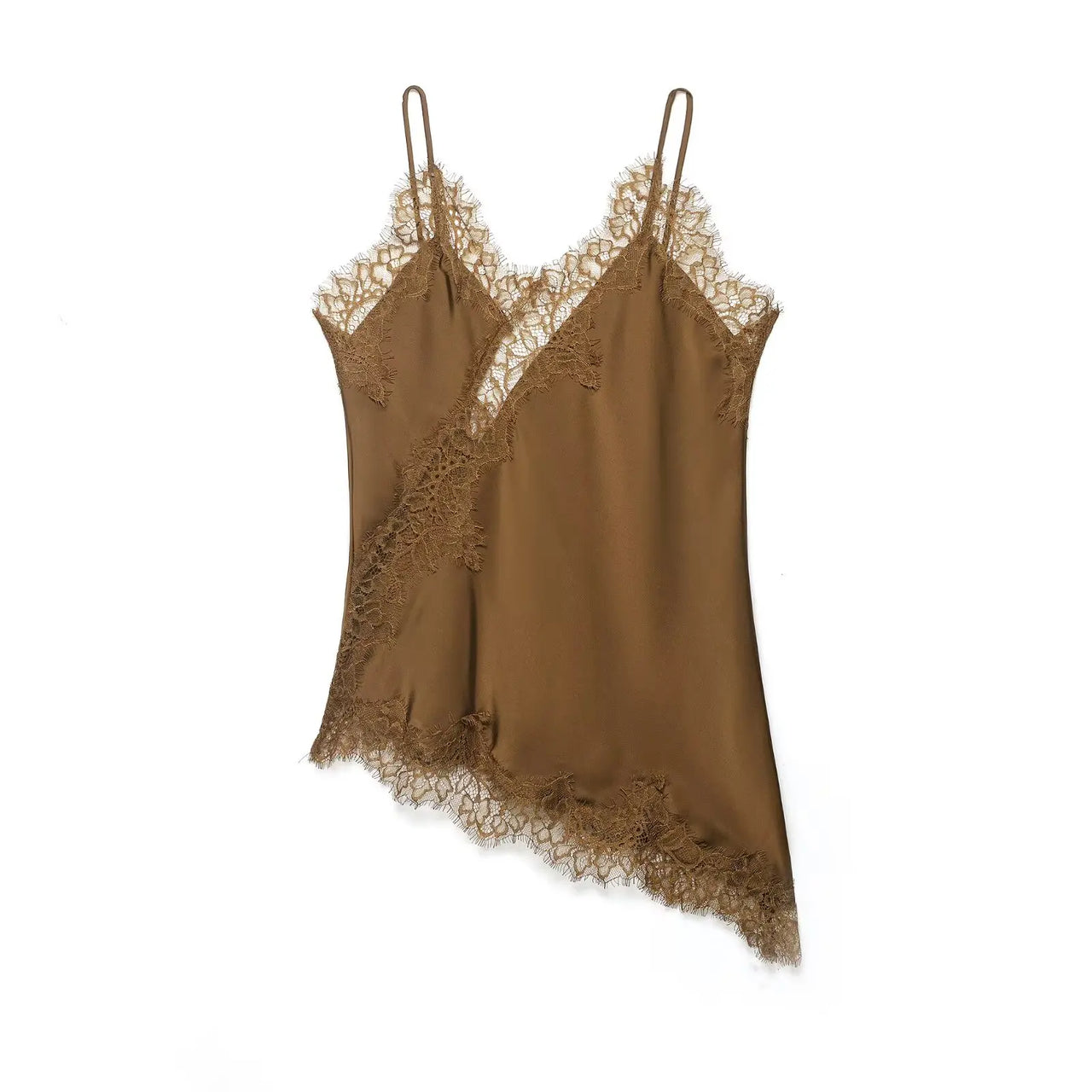 HH Sexy Women Asymmetrical Lace Slip Tops Summer Female Backless Sleeveless Off Shoulder Underwear Tanks Elegant Beach Camisole