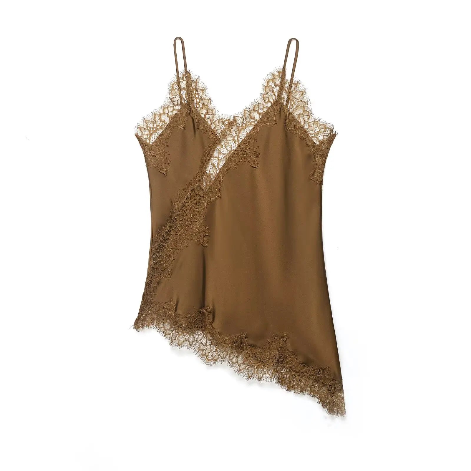 HH Sexy Women Asymmetrical Lace Slip Tops Summer Female Backless Sleeveless Off Shoulder Underwear Tanks Elegant Beach Camisole