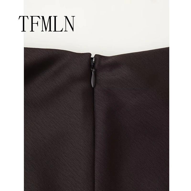 TFMLN Elegant Lace Splice Satin Half Skirt Women's Fashion Wrap Around Long Skirt High Quality Feel New 2025 Style