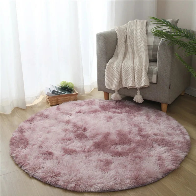 VIKAMA Pink Round Carpet Fluffy Soft Area Floor Mat Children Girls Room Princess Castle Plush Carpet Living Room Home Decor