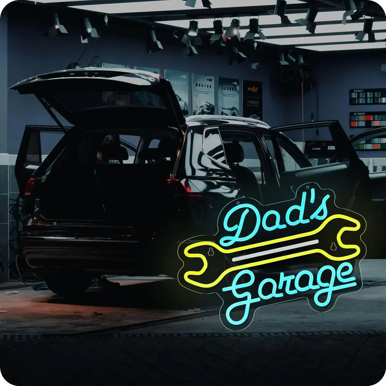 Dad's Garage Neon Sign LED Wall Decor for Car Repair Shop Men's Room Workshop Father's Day Gift for Family USB Powered