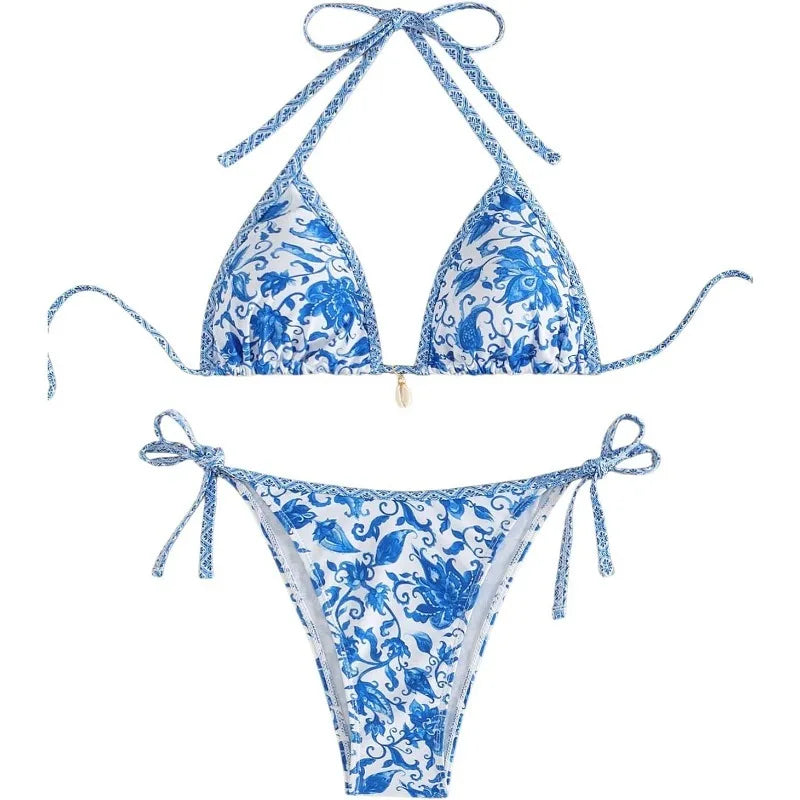 2026 New Halter String Triangle Two Piece Bikini Women Swimwear Female Swimsuit Bathers Bathing Swimming Suit Beachwear Summer