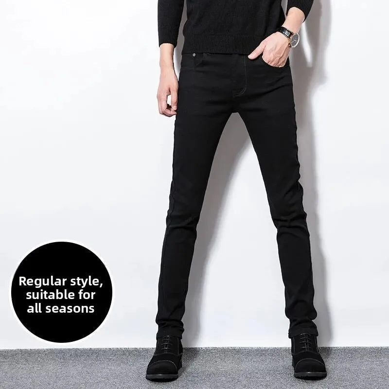 Men's Woolen Casual Pants Autumn Winter Thickened Straight Leg Slim Fit Long Trousers Korean Fashion Nine Points Pants