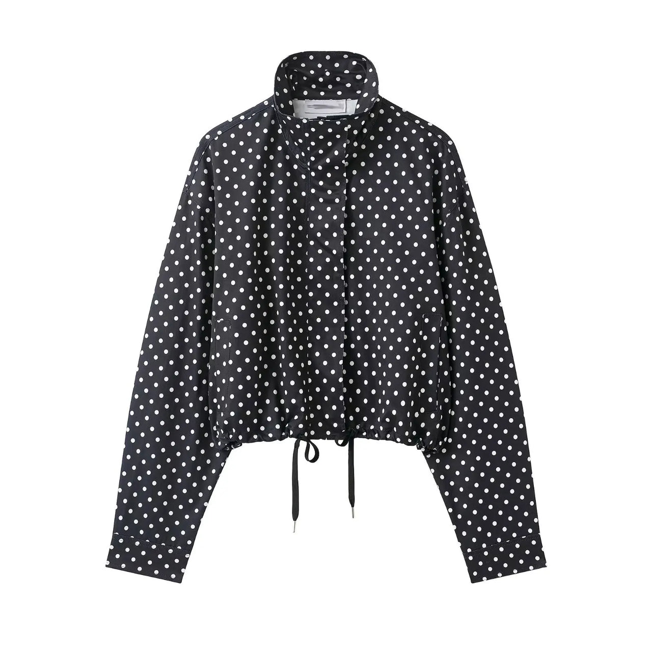 HH Women Elegant Fashion Polka Dot Pink Jacket Single Breasted High Collar Drawstring Coat Spring Lady Trend Street Outwear