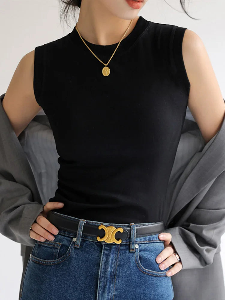 Camisole Vest for Women  Round Neck Colourful Basic Sleeveless Undershirt Tops Tees with Coverage for Side Cleavage