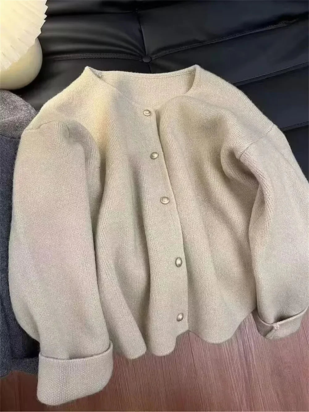 Korean Fashion Round Neck Knit Cardigan Spring Autumn Casual Long Sleeve Loose Wool Sweater for Women Knitwear Basic Coat Tops