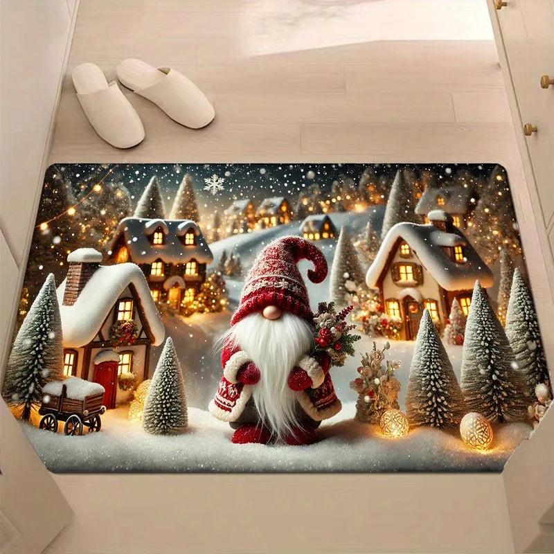 VIKAMA Christmas Elf Snowflake Doormat Anti-Slip, Insulated, Warm Bathroom Mat Bedroom Entrance Rug Bedside Carpet Home Decor