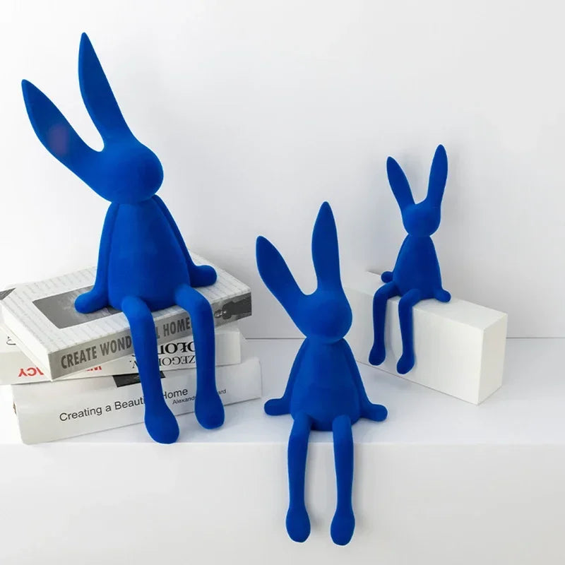 Resin Flocked Rabbit Statue Animal Sculpture Handmade Bunny Decor Cute Easter Gift Figurine Elegant Tabletop Ornament