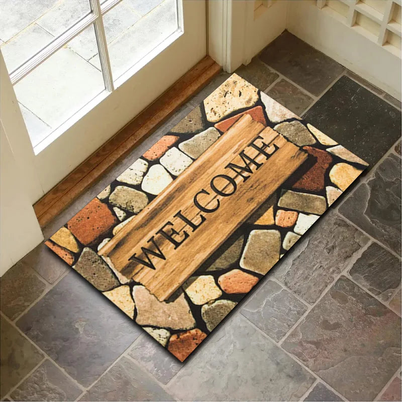 VIKAMA Crystal Velvet Floor Mat Stone Wood Grain Entryway Door Mat Entry Non-Slip Foot Mat Home Decoration Small Carpet 40x60cm
