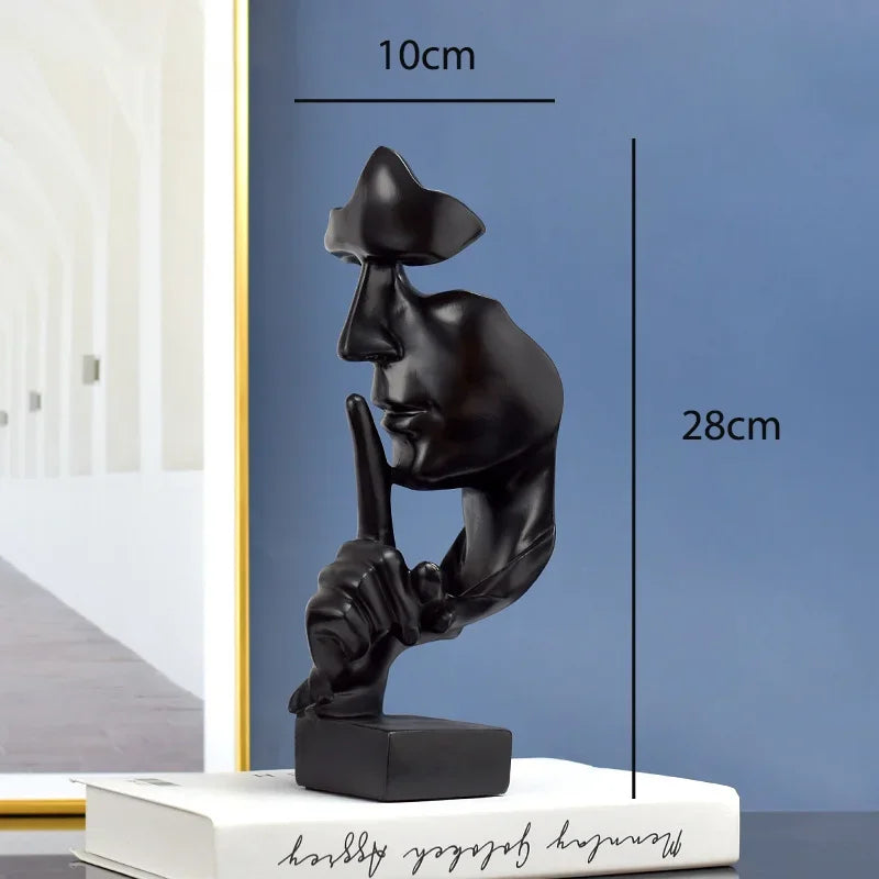Home Decor Thinker Statue Sculpture Silence Is Gold Figurines Resin Retro  For Office Study Living Room Abstract Face Ornaments