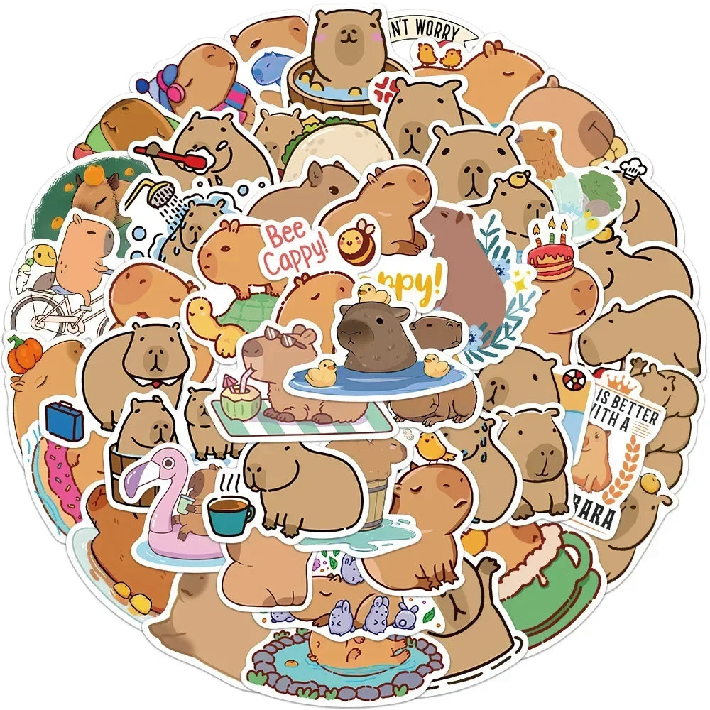 50PCS Cartoon Cute Animals Plump Capybara Graffiti Stickers Scrapbook Laptop Phone Luggage Diary Waterproof Sticker Toys