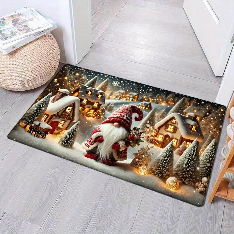 VIKAMA Christmas Elf Snowflake Doormat Anti-Slip, Insulated, Warm Bathroom Mat Bedroom Entrance Rug Bedside Carpet Home Decor