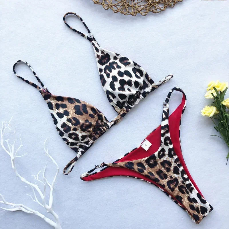 High Cut Micro Bikini Women Leopard Bandage Push Up Swimsuit Sexy Bathing Suit Padded Thong Swimwear Biquini Trajes De Baño 2026